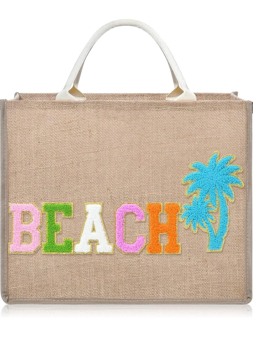 Beach Embroidered Jute Tote Bag - Multicolor